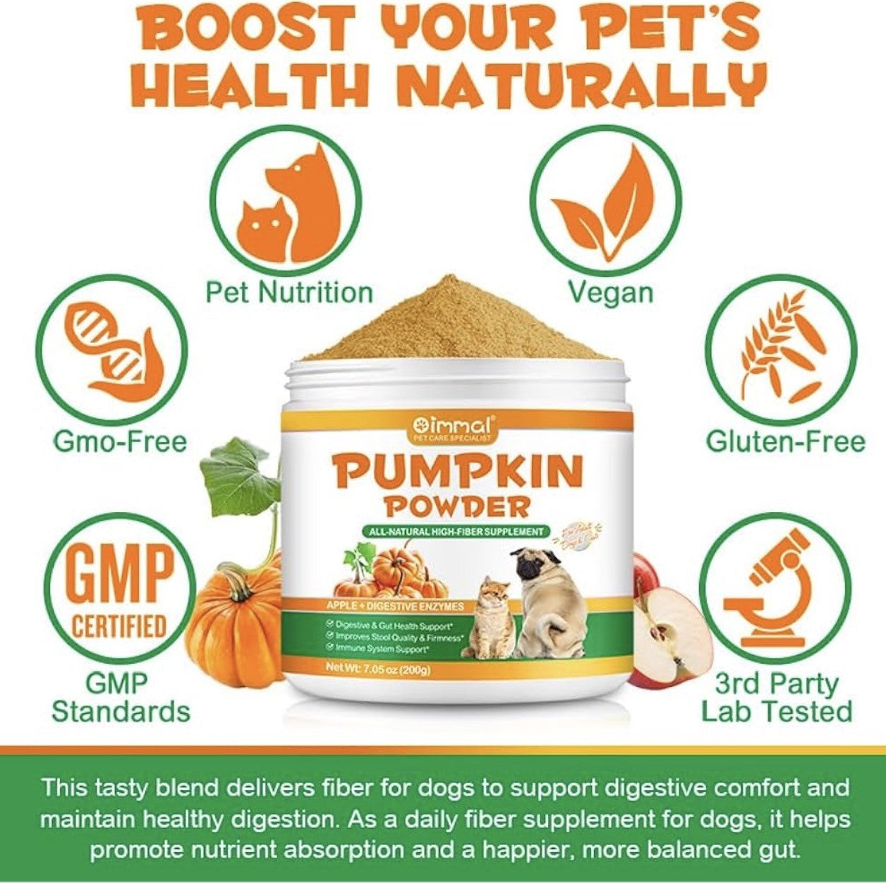 NEW ARRIVAL - Oimmal Pumpkin Powder for Dogs & Cats | Digestive & Gut Health Supplement | Apple Flavour | 200g