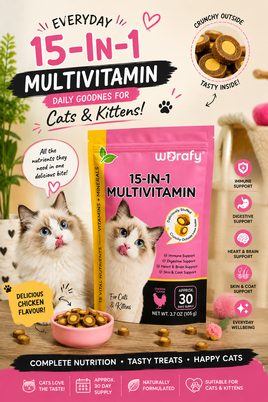 Worafy 15-in-1 Cat Multivitamin Vitamins & Minerals