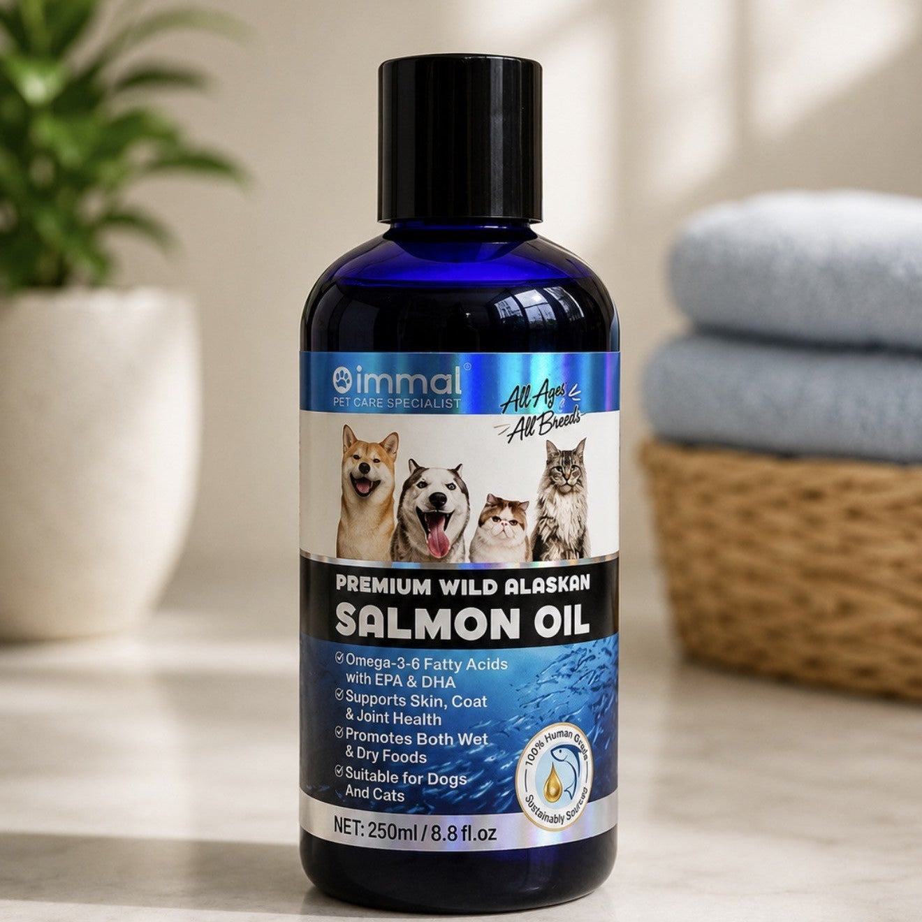 NEW ARRIVAL - Oimmal Premium Wild Alaskan Salmon Oil for Dogs & Cats 250ml