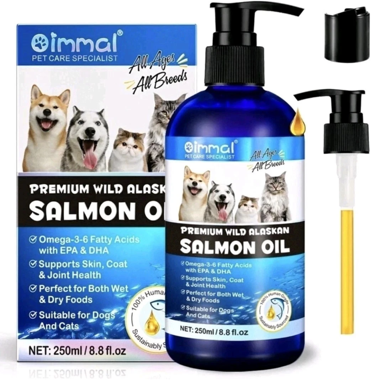 NEW ARRIVAL - Oimmal Premium Wild Alaskan Salmon Oil for Dogs & Cats 250ml