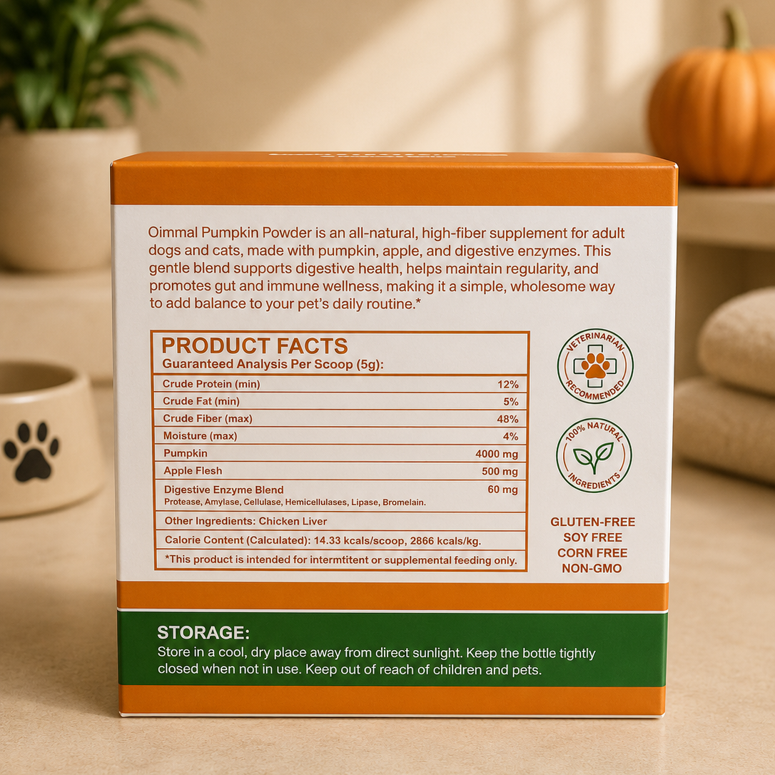 NEW ARRIVAL - Oimmal Pumpkin Powder for Dogs & Cats | Digestive & Gut Health Supplement | Apple Flavour | 200g