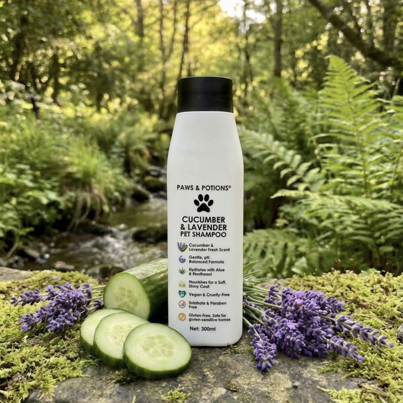 🥒🌸 Cucumber & Lavender Dog & Cat Shampoo – Natural Botanical Pet Shampoo - Paws & Potions®