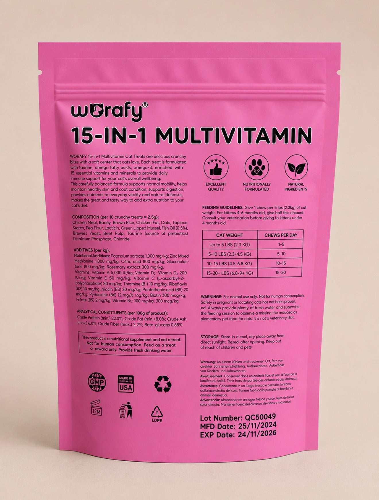 Worafy 15-in-1 Cat Multivitamin Vitamins & Minerals
