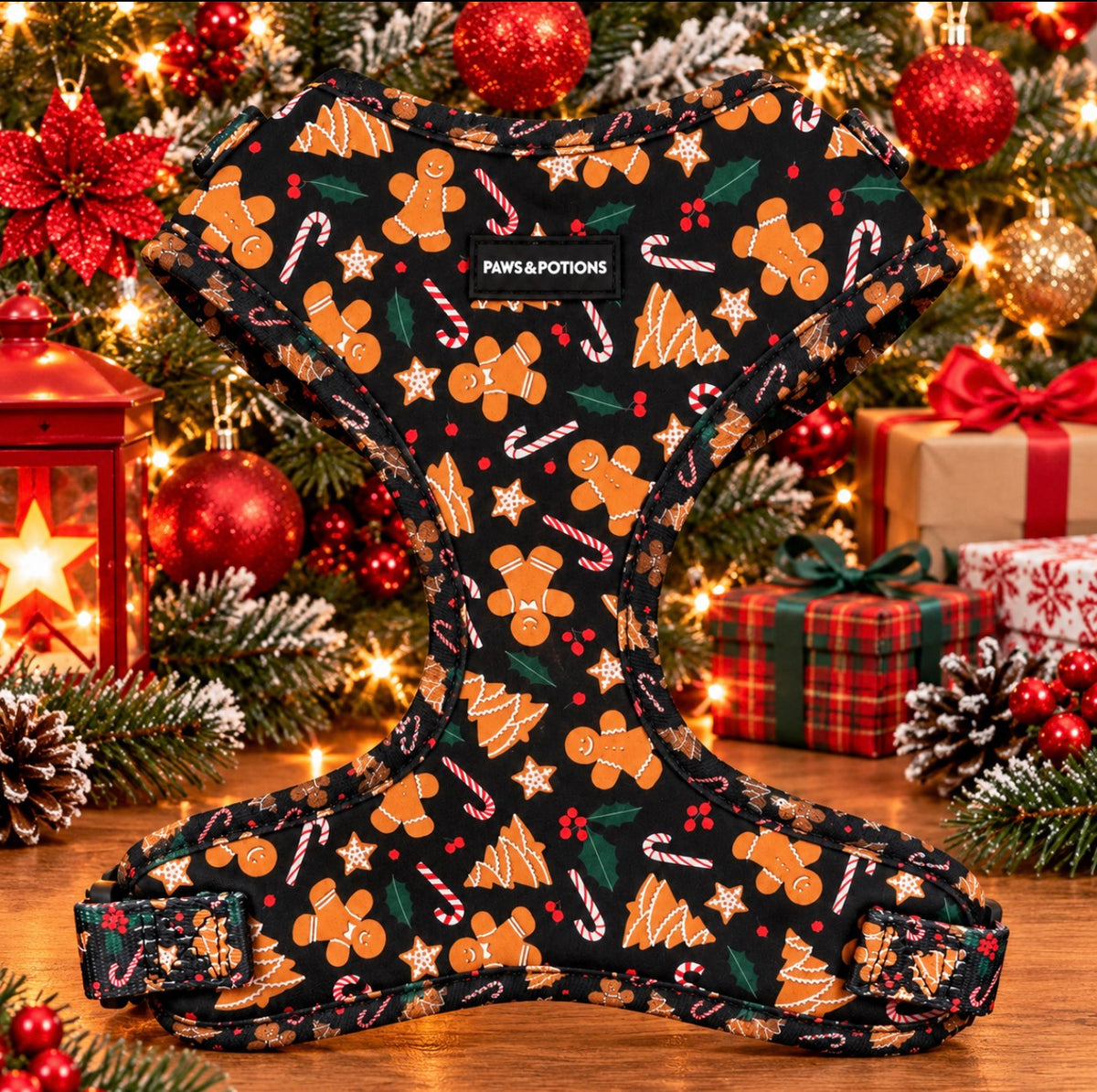 Gingerbread Dreams Christmas Dog Harness & Matching Set | Paws & Potions®