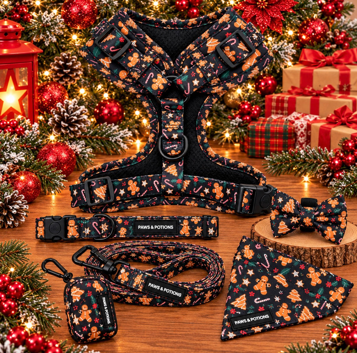 Gingerbread Dreams Christmas Dog Harness & Matching Set | Paws & Potions®
