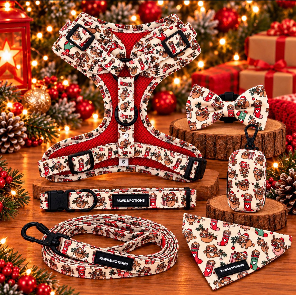 Festive Slothmas Christmas Dog Harness & Matching Set | Paws & Potions®