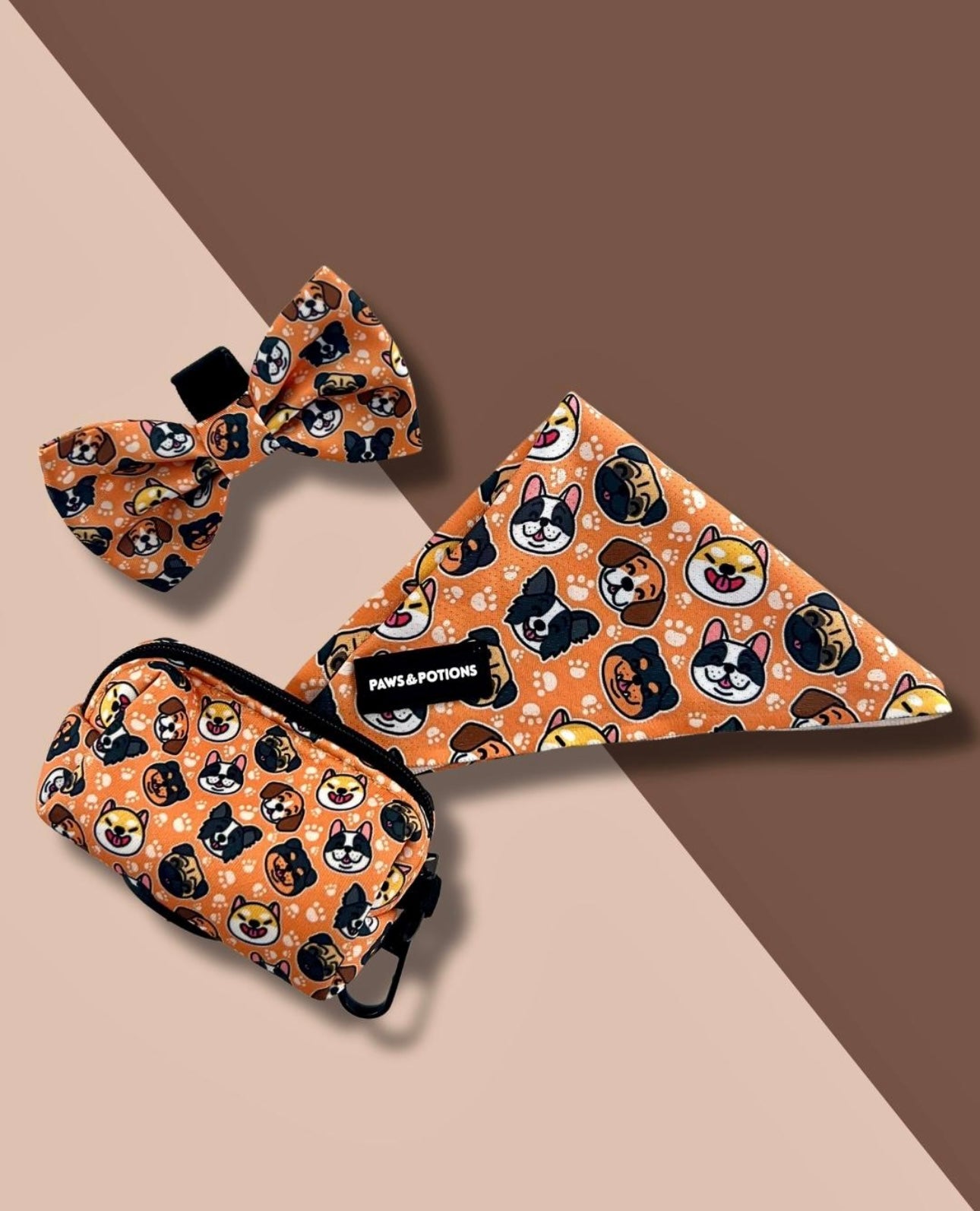 Dog Harness, Collar, Lead, Poo Bag Holder, Bow & Bandana - Paws Everyday Collection - “Puppy Pals”