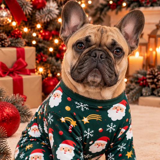 Frenchie Festive “Santa Paws & Snowflakes” Christmas Pyjamas