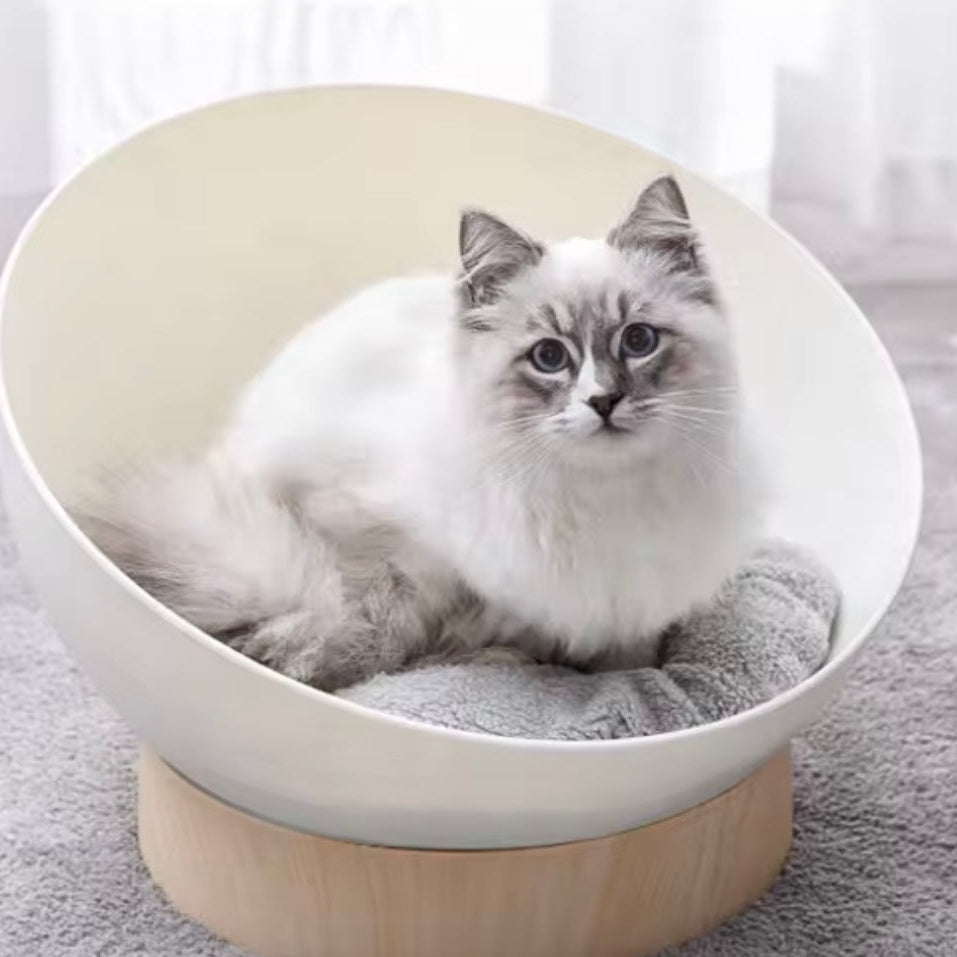 Modern Raised Cat Bed with Grey Cushion – Contemporary Bowl Design