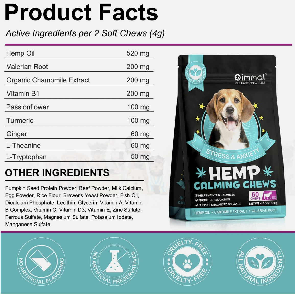 Oimmal Hemp Calming Chews for Dogs - Soft Chews