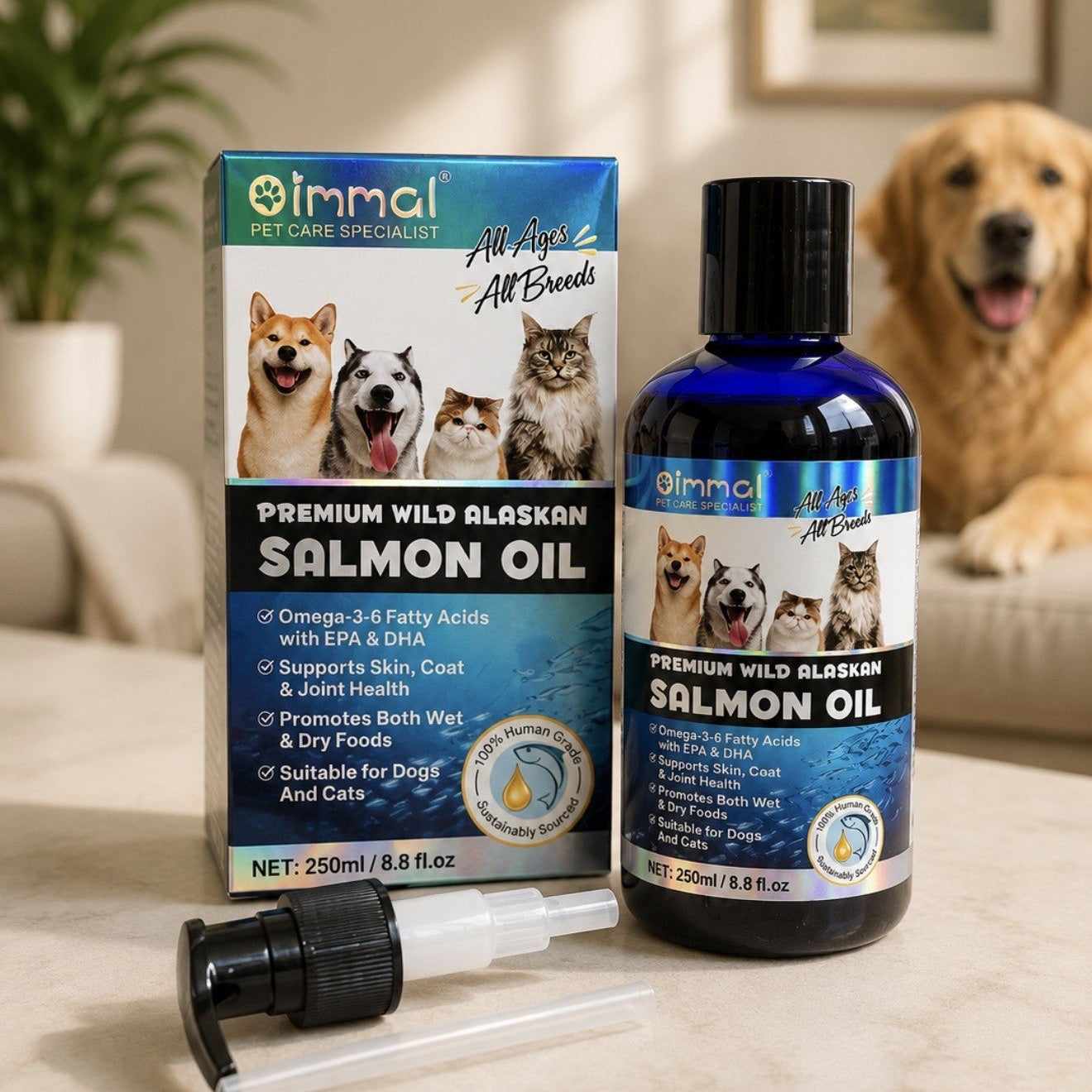 NEW ARRIVAL - Oimmal Premium Wild Alaskan Salmon Oil for Dogs & Cats 250ml