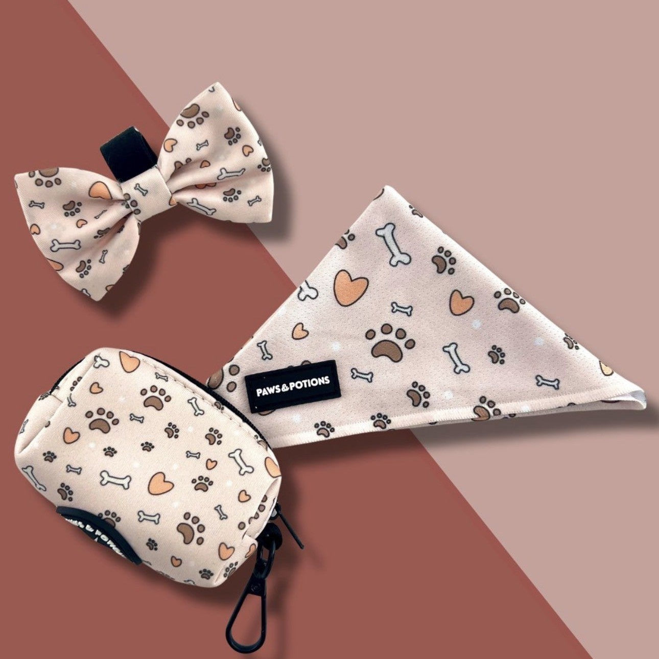 Dog Harness, Collar, Lead, Poo Bag Holder, Bow & Bandana - Paws Everyday Collection - “Pawfect Love”