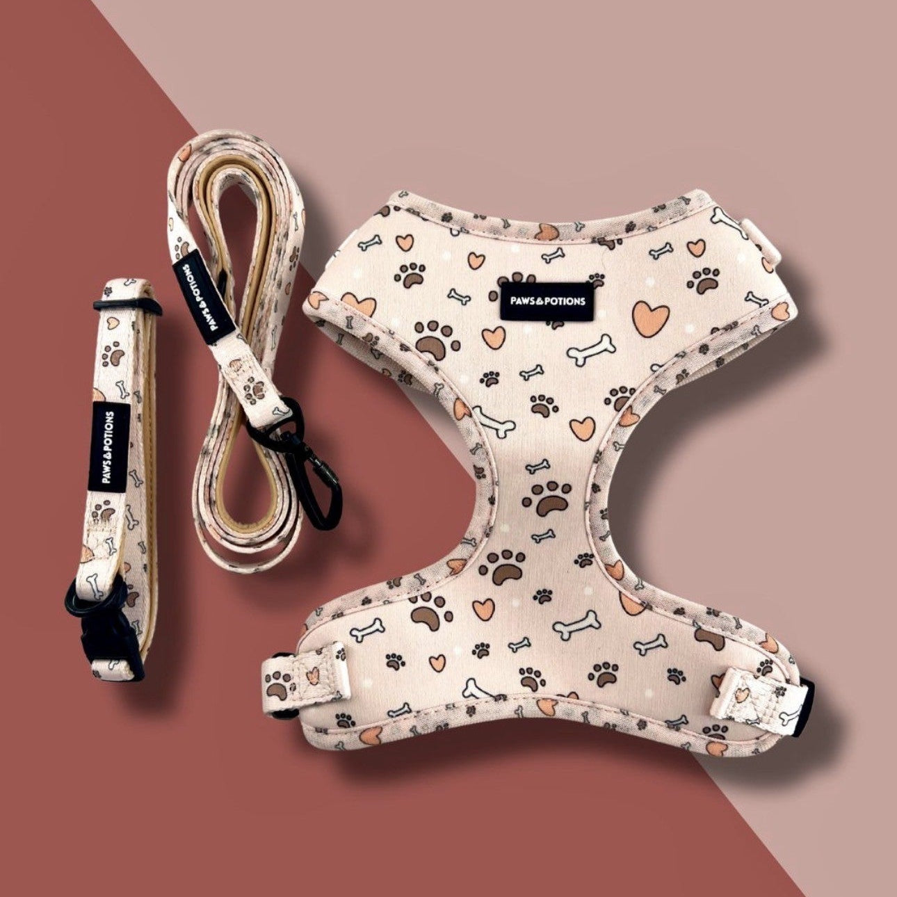 Dog Harness, Collar, Lead, Poo Bag Holder, Bow & Bandana - Paws Everyday Collection - “Pawfect Love”