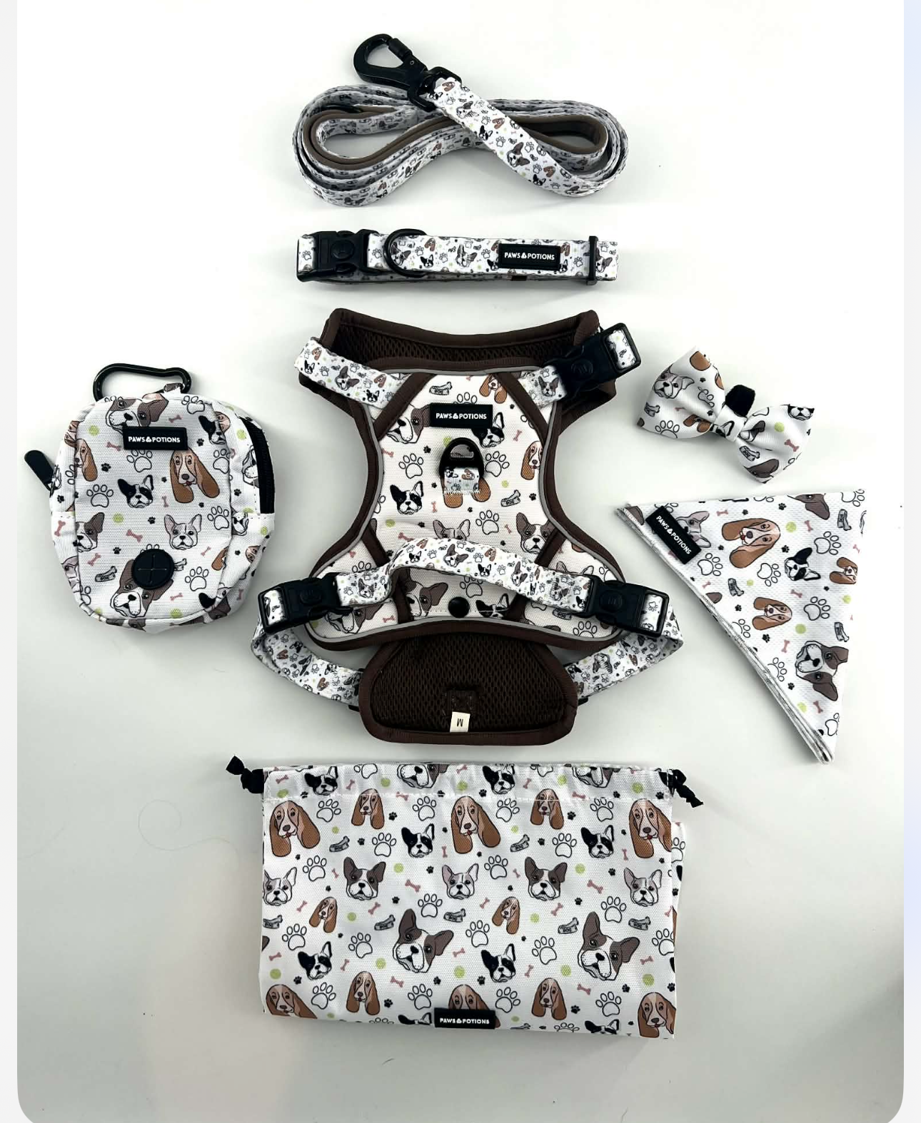 Paws & Potions® "Frenchie Fools & Spaniel Rules" Dog Harness Set - The Paws Explorer Collection - Available to Buy Separately or as a Full Matching Set