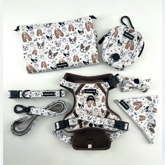 Paws & Potions® "Frenchie Fools & Spaniel Rules" Dog Harness Set - The Paws Explorer Collection - Available to Buy Separately or as a Full Matching Set